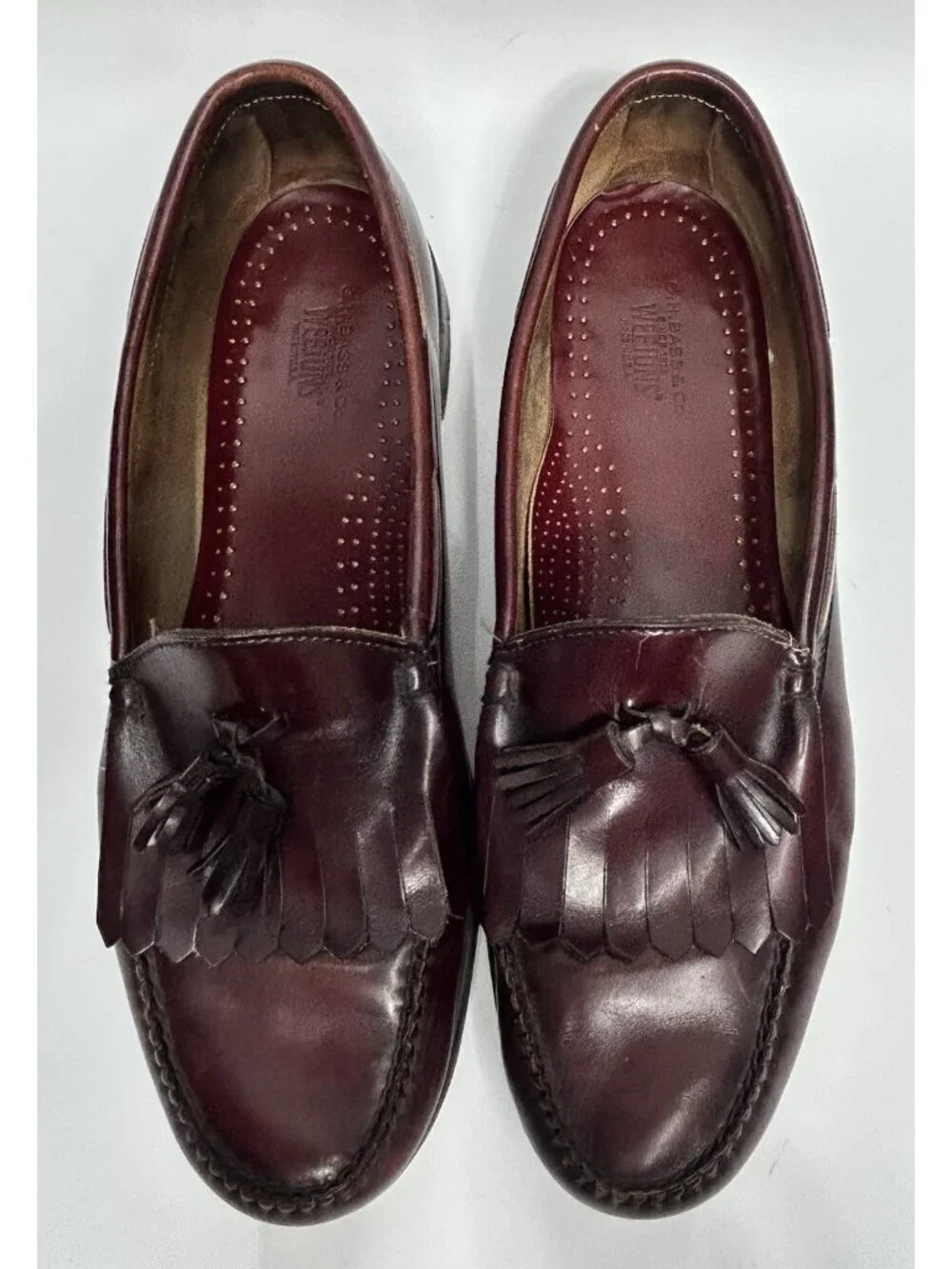 Bass & Co Weejuns 14 Classic BURGUNDY Layton Leather Kiltie Tassel Loafers Shoes